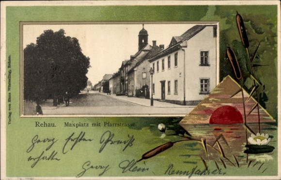 Tłoczone passe-partout KP Rehau w Fichtelgebirge Górnej Frankonii, Maxplatz z Pfarrstrasse