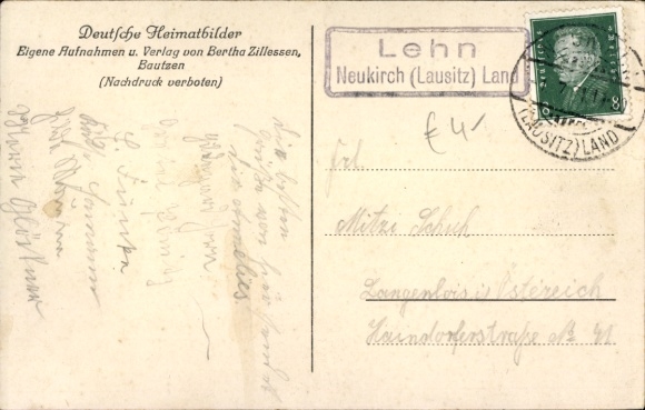 Landstempel Lehn Obergurig via Neukirch (Lausitz) Land, 1 juli 1931, briefkaart Bautzen