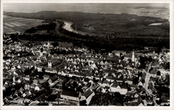 Postcard Günzburg on the Danube Swabia, seen from airplane