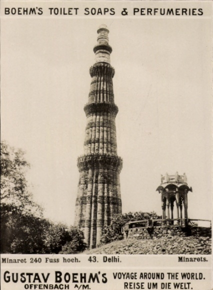 Photo Delhi India, minaret, advertising Boehm's Toilet Soaps