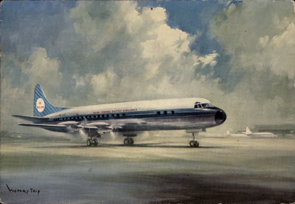 Artist Postcard Passenger Aircraft Prop-Jet Electra, KLM