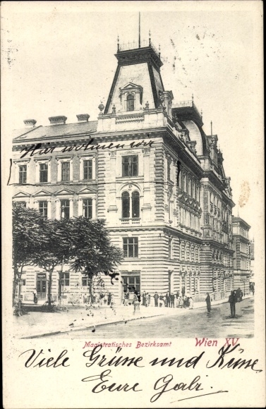 Postcard Vienna 15 Rudolfsheim Fünfhaus Austria, Municipal District Office