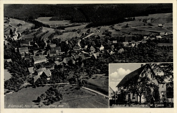 Ak Fürnsal Dornhan im Schwarzwald, Fliegeraufnahme, Bäckerei M. Eisele