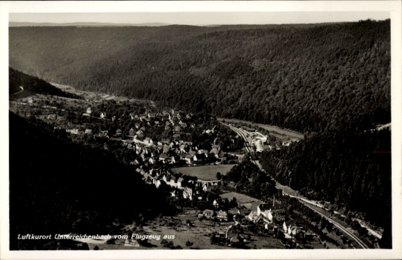 Postcard Unterreichenbach in the Black Forest, climatic health resort from a bird's eye view, green forests, houses