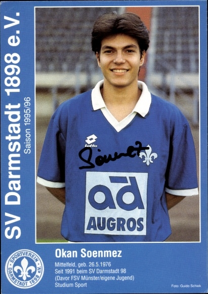 Autogrammkarte Fußballer Okan Soenmez, SV Darmstadt 98, Autogramm