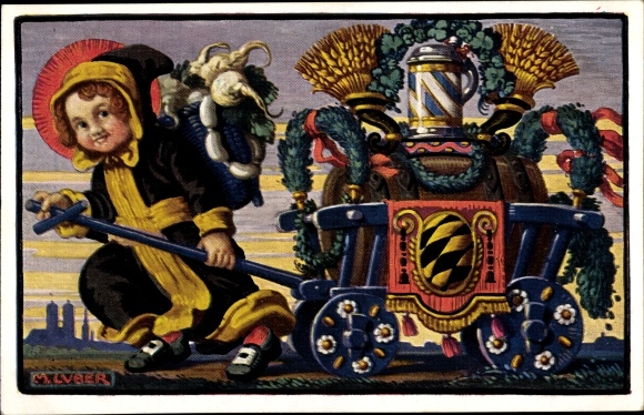 Kunstenaarskaart Luber, Max, München, München Kindl, bierwagen, Oktoberfest