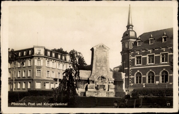 Ak Pößneck in Thüringen, Post und Kriegerdenkmal