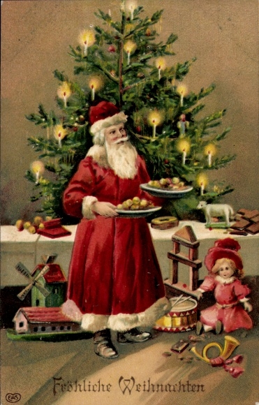 Präge Ak Frohe Weihnachten, Weihnachtsmann, Geschenke