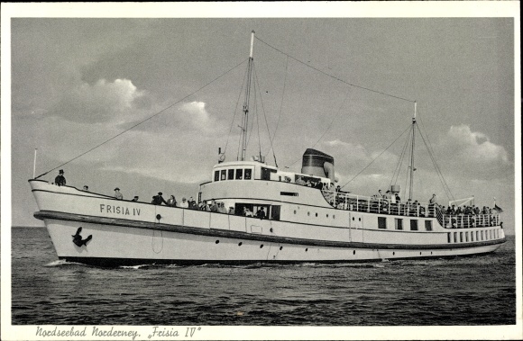 Ansichtkaart stoomboot Frisia IV, rederij Norden-Frisia, Noordzee badplaats Norderney