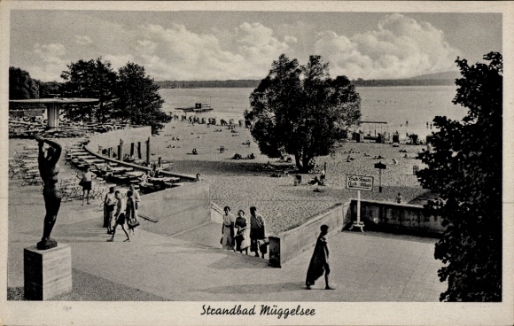 Postcard Berlin Köpenick Rahnsdorf, Müggelsee beach