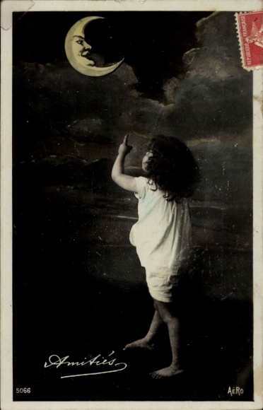Postcard Friendship, Child, Crescent Moon