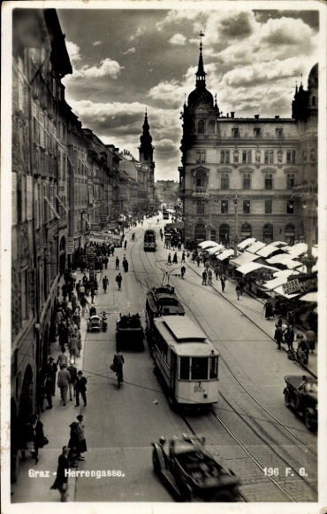 Ak Graz Steiermark, Herrengasse, Straßenbahn, Triebwagen 93
