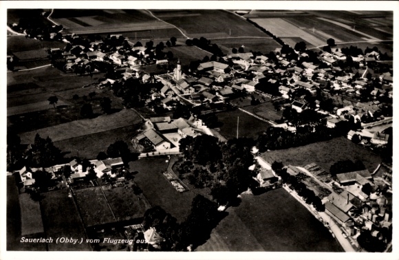 Postcard Sauerlach in Upper Bavaria, aerial photograph