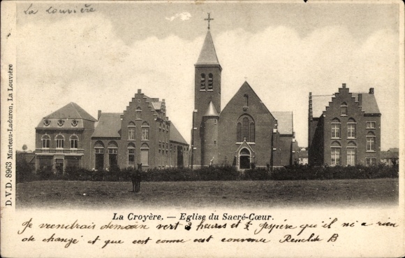 PC La Louvière Wallonia Hainault, Eglise du Sacré-Cœur, building, text in French