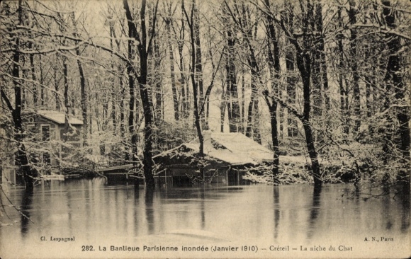 PC Créteil Val de Marne, Flooded Landscape, January Pictures 1910, La Niche du Chat, Paris