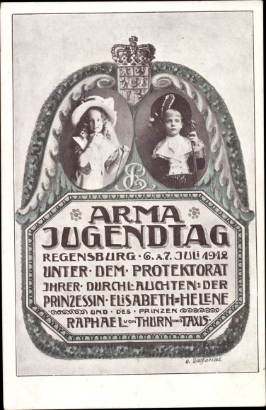 Artist PC Zacharias, Regensburg, Arma youth day 1912, Elisabeth Helene, Raphael v. Thurn and Taxis