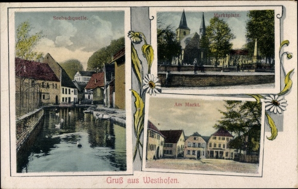 Postcard Westhofen in Rhineland-Palatinate, market place, Seebachquelle