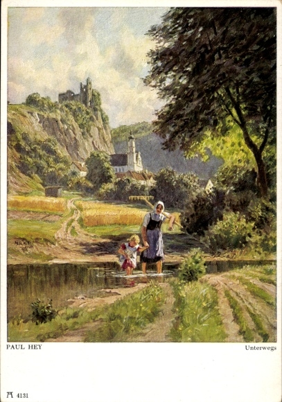 Artist Postcard Hey, Paul, Ackermann, On the Road, Woman, Child, Hay Rake