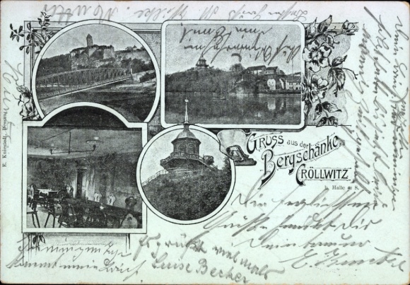 Postcard Kröllwitz Halle an der Saale, Bergschänke, bridge, general view