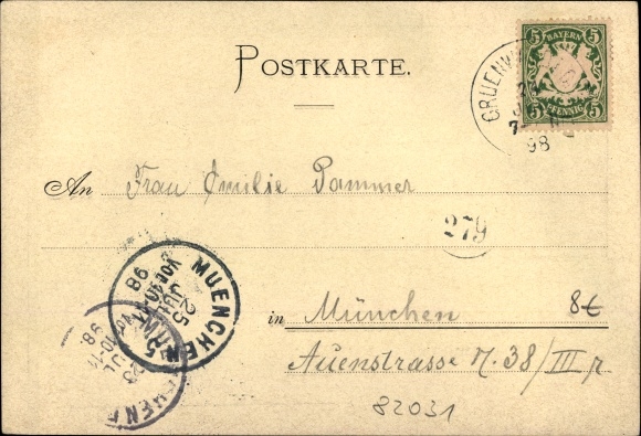 Postcard Grünwald in the Munich district of Upper Bavaria, view of Grünwald Castle, Isar Valley