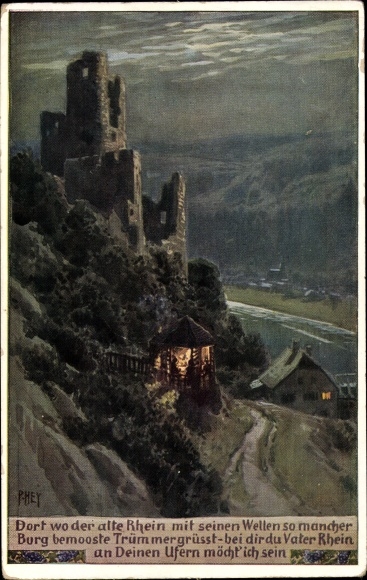 Song artist Postcard Hey, Paul, folk song card No. 97, There where the old Rhine with its waves