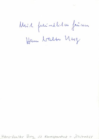 Photo Hans Walter Berg, journalist, portrait, autograph