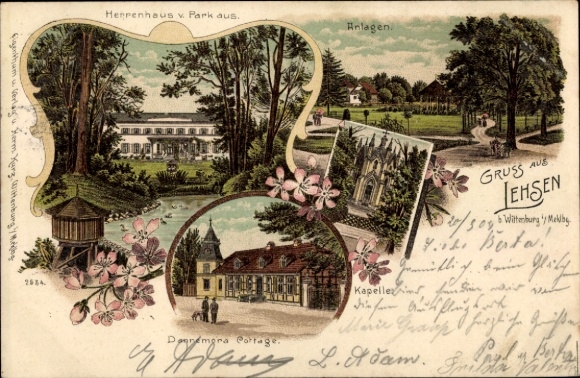 Chromo-Litho Lehsen Wittenburg in Mecklenburg, manor house, Dannemora Cottage, chapel, grounds