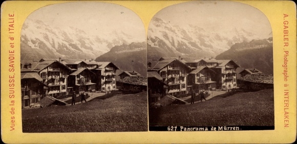 Stereo photo Mürren Kt. Bern Switzerland, panorama, mountains