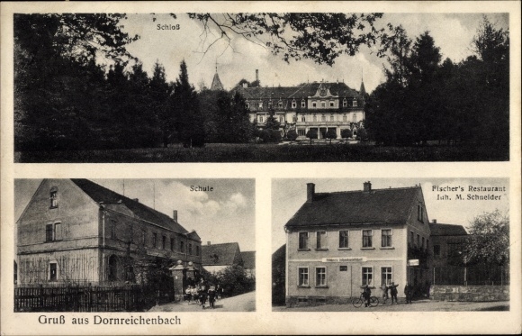 Ak Dornreichenbach Lossatal Sachsen, Fischer&#39;s restaurant, school, kasteel