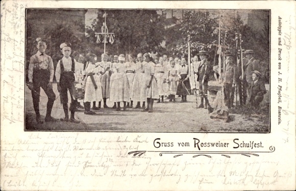 Ak Rosswein Roßwein in Sachsen, Gruss vom Rossweiner Schulfest, Gruppenbild, Kinder in Tracht