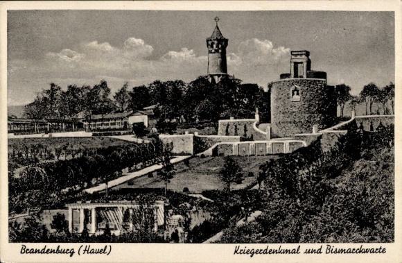 Postcard Brandenburg an der Havel, Brandenburg (Havel), war memorial and Bismarckwarte