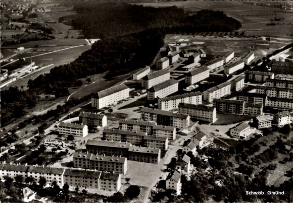 Postcard Schwäbisch Gmünd in Württemberg, aerial photograph
