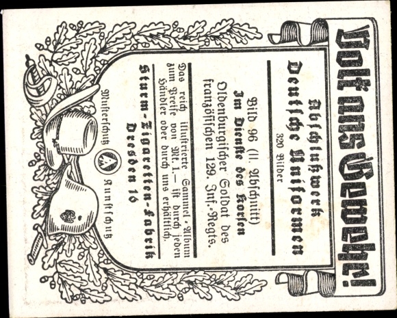 Collectionobraz ludzie do pistoletu, niemieckie mundury, zdjęcie 96 Oldenb. Żołnierz francuskiego 129 pułku piechoty