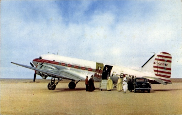 Postcard Algerian passenger aircraft, Douglas DC 3, Cie. Air Algerie