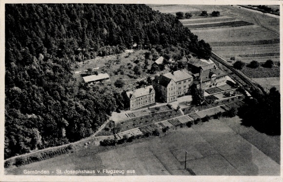 Postcard Gemünden Wohra in Hesse, aerial photograph of St. Joseph's House, buildings and surroundings, rural landscape