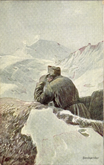 Künstler Ak Beobachter der Kuk Armee im Hochgebirge, Alpenkrieg, 1. WK