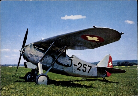 Postcard Swiss military aircraft Dewoitine D.27, J-257, Swiss Museum of Transport Lucerne