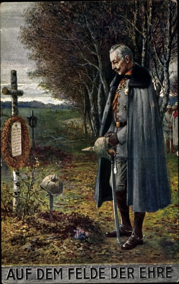 Artist PC Kaiser Wilhelm II., On the field of honor, soldier&#39;s grave, I. WK
