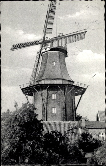 PC Aurich in East Frisia, windmill, landscape, clouds, architecture, black and white
