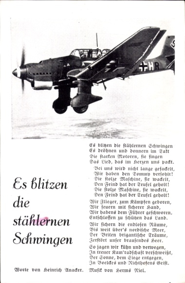 Song Postcard The steel wings flash, H. Anacker, Herms Niel, Junkers Ju 87 B fighter plane