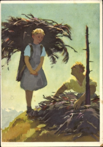 Ganzsachen Künstler Ak Landolt, O., Schweizer Bundesfeier 1935, freiw. Arbeitsdienst Arbeitsloser