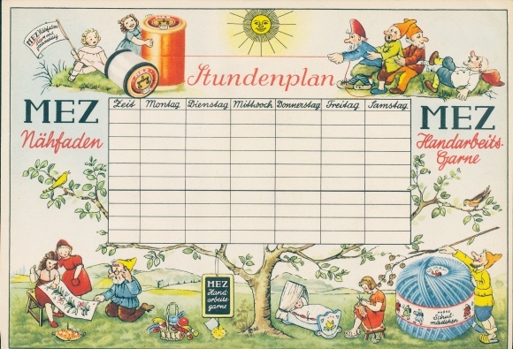 Timetable CET Sewing thread and handicraft yarns, handicraft stitches, cross stitch, dwarves