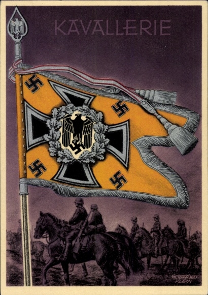 Artist Postcard Klein, Gottfried, Flags and Standards of the German Wehrmacht No. 12, Cavalry