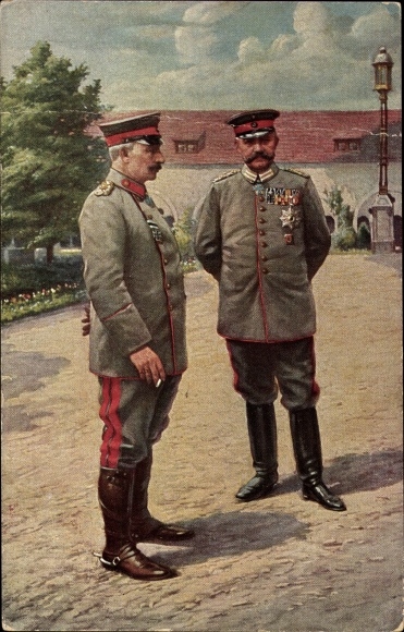Postcard Kaiser Wilhelm II, Field Marshal Paul von Hindenburg, Posen Castle, 1915