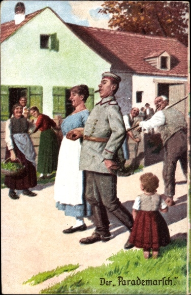 Artist PC The parade march, soldier struts with his wife through the village, always a professional, I. WW
