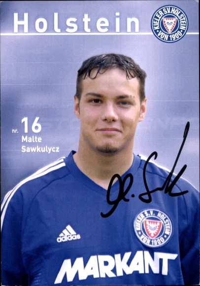 Karta autografów piłkarza Malte Sawkulycza, Holstein Kiel, autograf