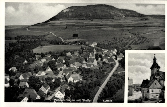 Postcard Wissgoldingen Wißgoldingen Waldstetten Ostalbkreis Württemberg, aerial photography, guest house