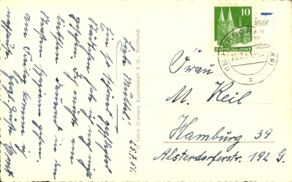 Postcard Herborn in Hesse, main street, building, street view, nice weather
