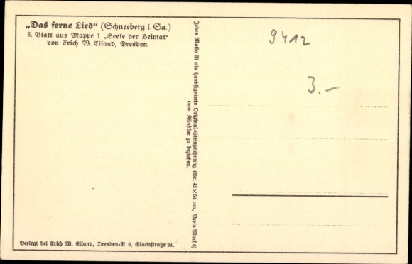Artist Postcard Eiland, Erich, Schneeberg in the Ore Mountains, The Distant Song