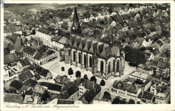 Postcard Friedberg in Hesse, town church, aerial view